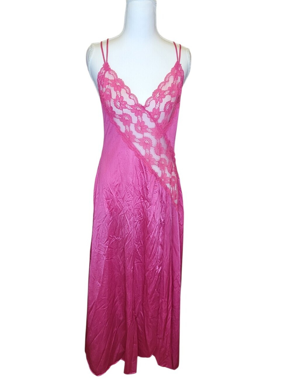 Vintage Sabrina Pink Sheer Lace Nylon Nightgown Maxi Slip Dress - Picture 2 of 9